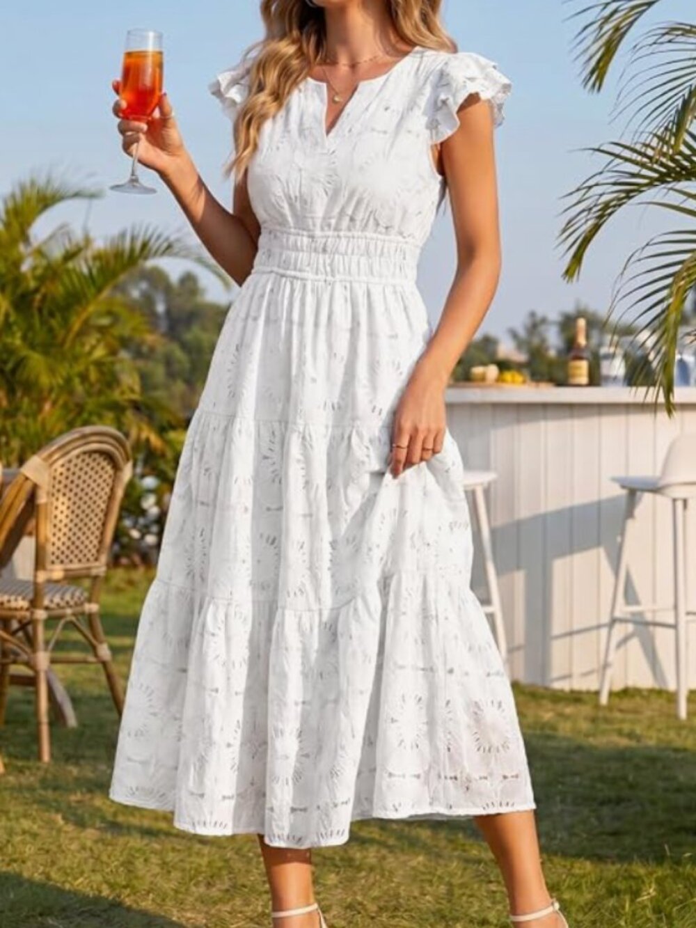 NWT White V Neck Midi Dress Size Large - Picture 4 of 5